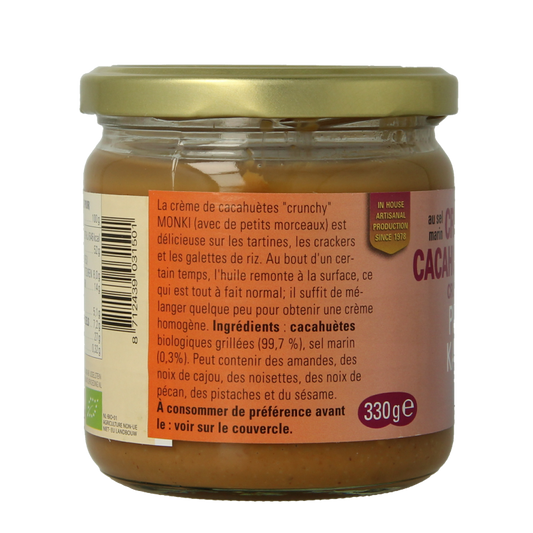 Monki Pindakaas crunchy met zout eko bio 330 Gram