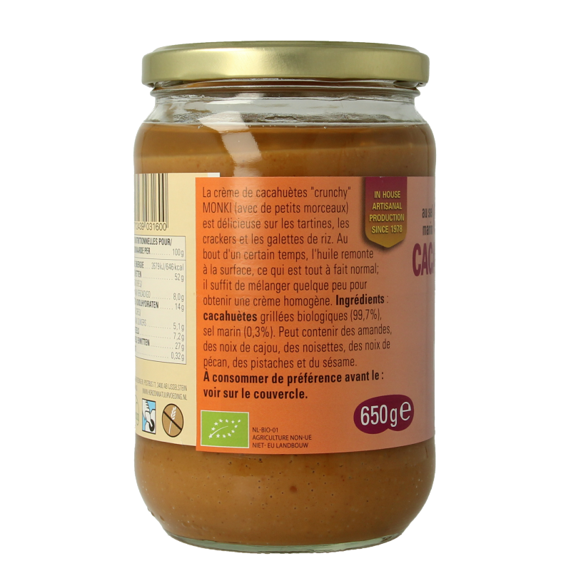 Monki Pindakaas crunchy met zout eko bio 650 Gram