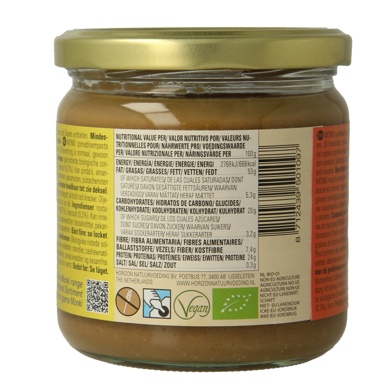 Monki Zonnebloempasta bio 330 Gram