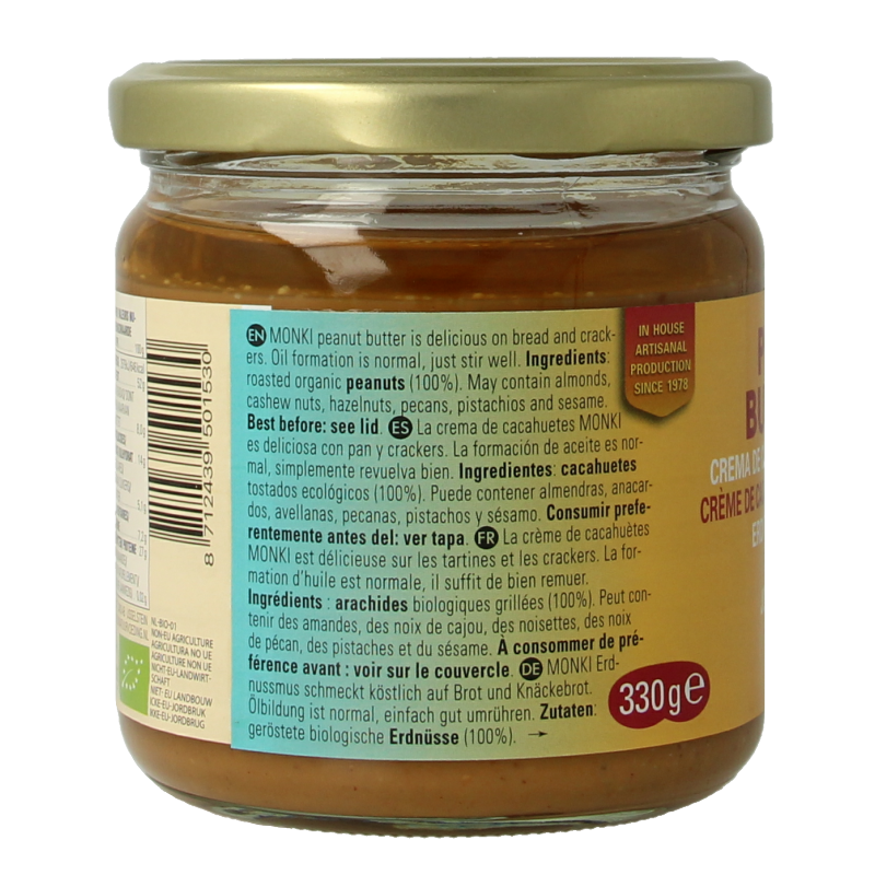 Monki Pindakaas zonder zout bio 330 Gram