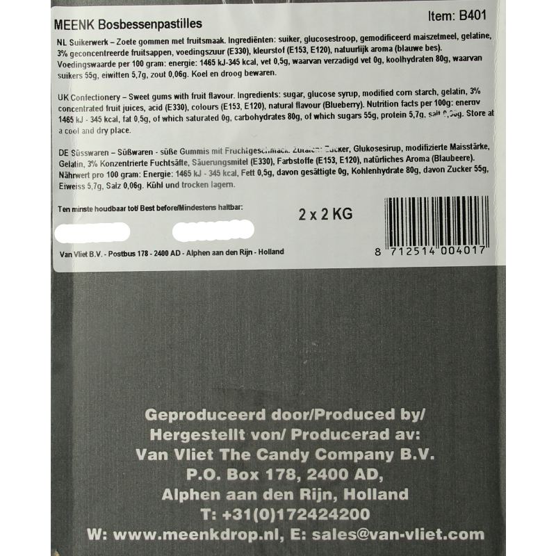 Meenk Bosbessen pastilles  4000 Gram