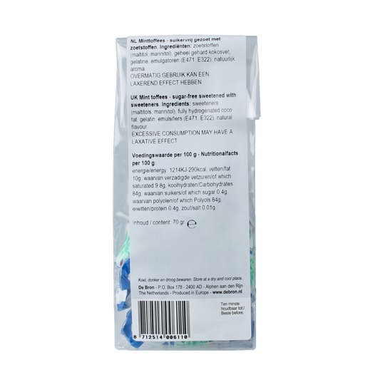De Bron Mint toffee suikervrij 70 Gram