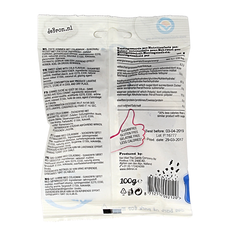 De Bron Cola gums suikervrij 100 Gram