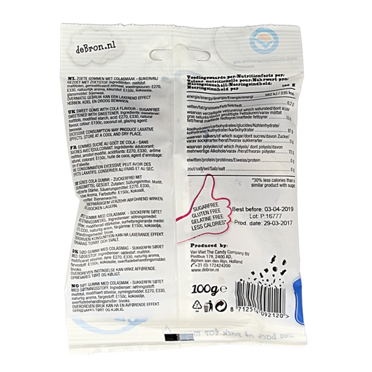 De Bron Cola gums suikervrij 100 Gram