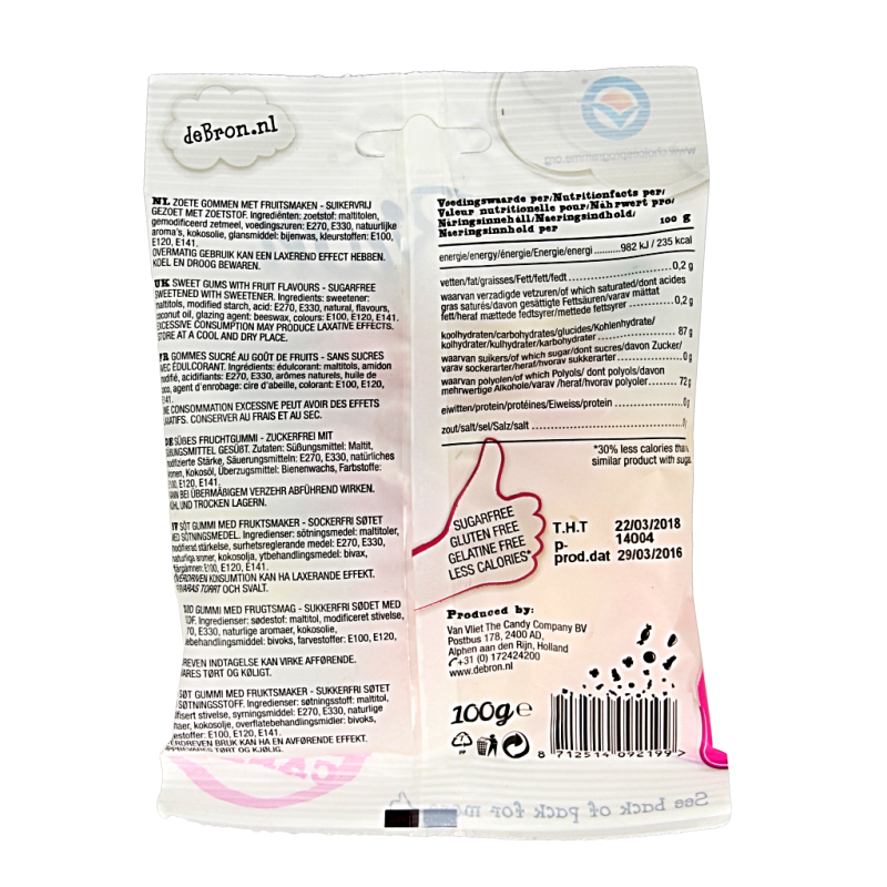 De Bron Winegums English suikervrij 100 Gram