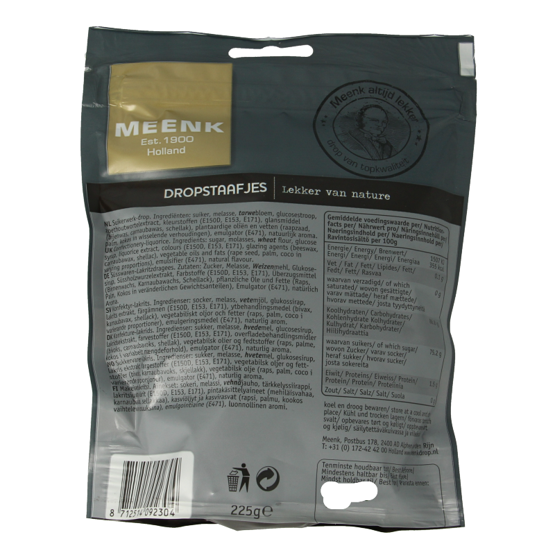 Meenk Dropstaafjes 225 Gram