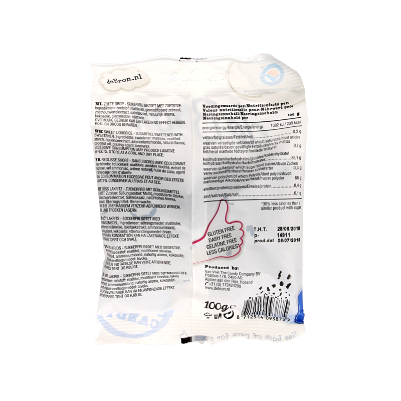 De Bron Zoete dropbolletjes/sweet liquorice suikervrij 100 Gram