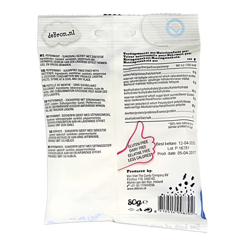 De Bron Pepermunt suikervrij 80 Gram