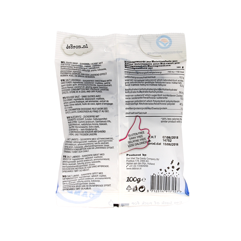 De Bron Klavertjes zout/salt liquorice suikervrij 100 Gram