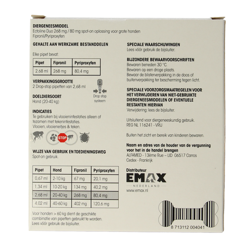 Flea Free Ectoline duo hond 20-40kg pipet 2 Stuks