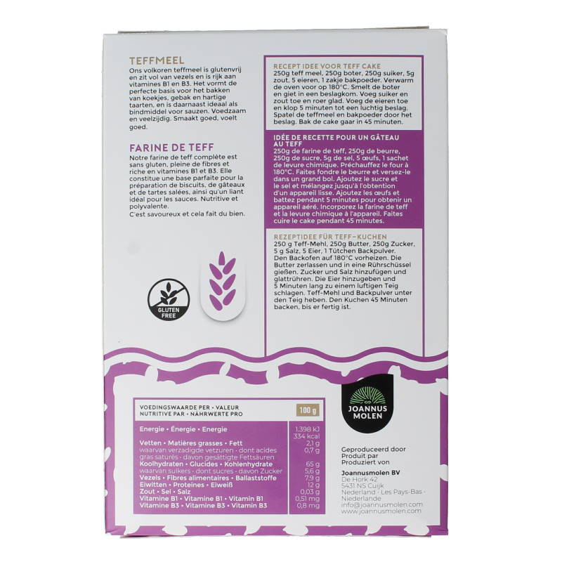 Joannusmolen Teffmeel eerste keuze bio 300 Gram