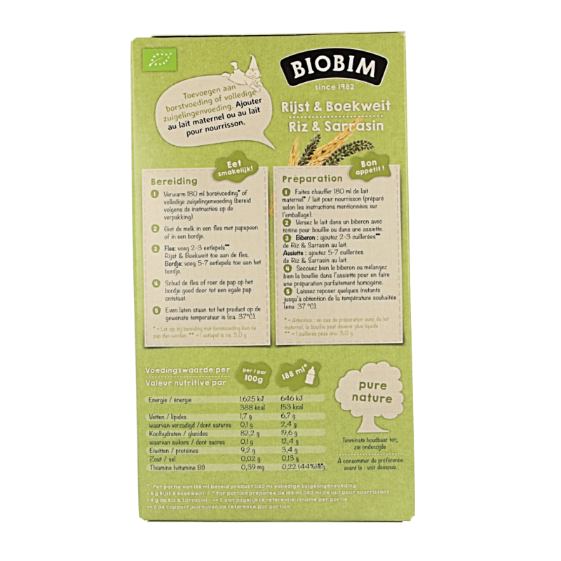Biobim Baby rijst & boekweit 4 maanden bio 200 Gram