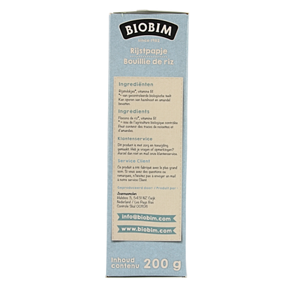 Biobim Baby rijstpapje 4 maanden bio 200 Gram