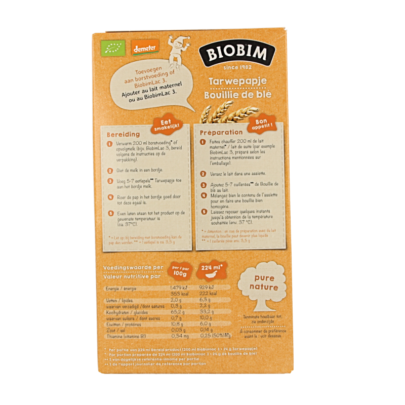 Biobim Tarwepapje 12 maanden bio 250 Gram