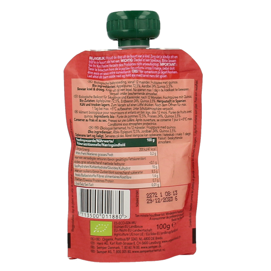 Organix Knijpfruit appel, aardbei & quinoa 12 maanden bio 100 Gram
