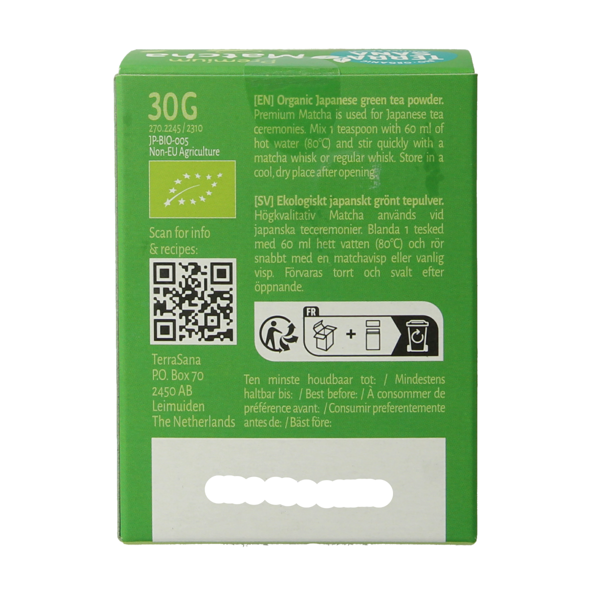 TerraSana Matcha premium groene thee bio 30.00 Gram