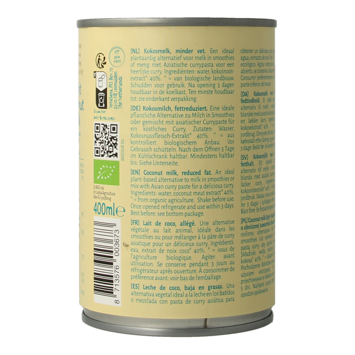 TerraSana Kokosmelk light vet bio 400.00 Milliliter