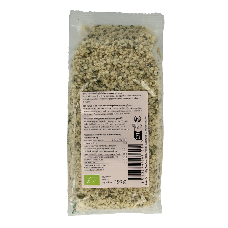 TerraSana RAW Hennepzaad gepeld bio 250 Gram