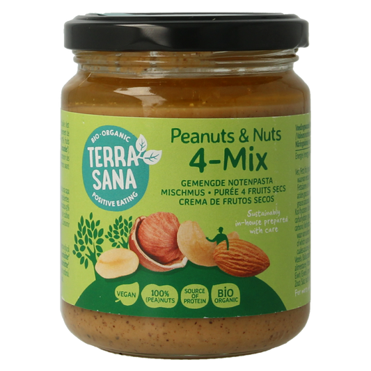 TerraSana 4 mix gemengde notenpasta zonder zout bio 250 Gram