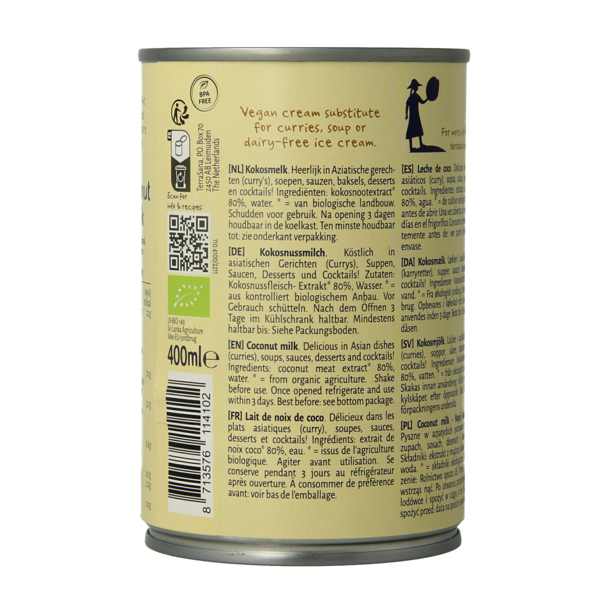 TerraSana Kokosmelk 22% vet bio 400 Milliliter