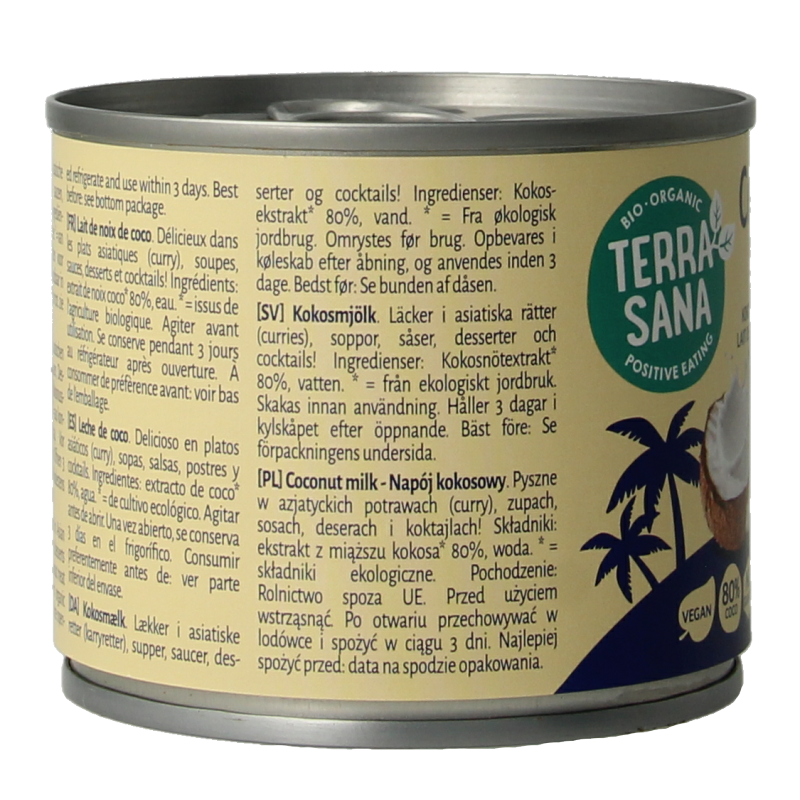 TerraSana Kokosmelk 22% vet bio 200 Milliliter