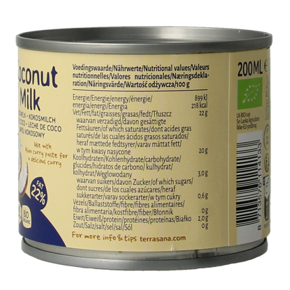 TerraSana Kokosmelk 22% vet bio 200.00 Milliliter