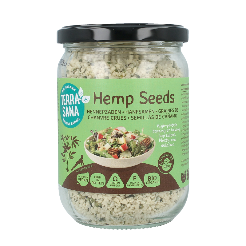 TerraSana RAW Hennepzaad gepeld in glas bio 275 Gram