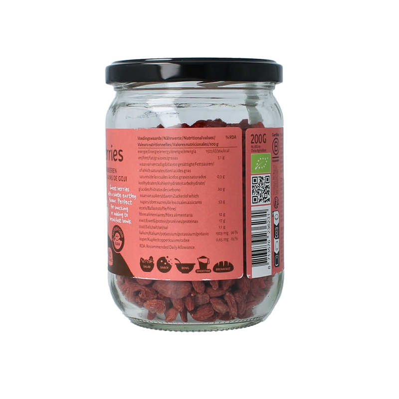 TerraSana Raw goji bessen in glas bio 200 Gram