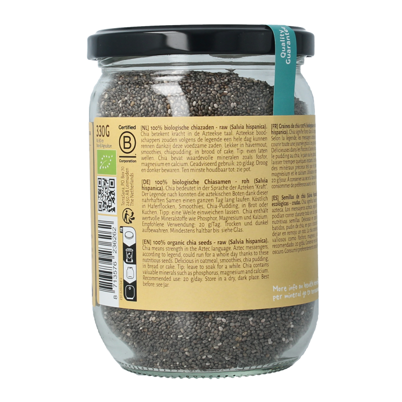 TerraSana Raw chia zaad in glas bio 330 Gram