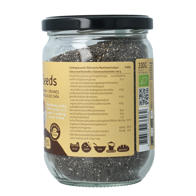 TerraSana Raw chia zaad in glas bio 330 Gram