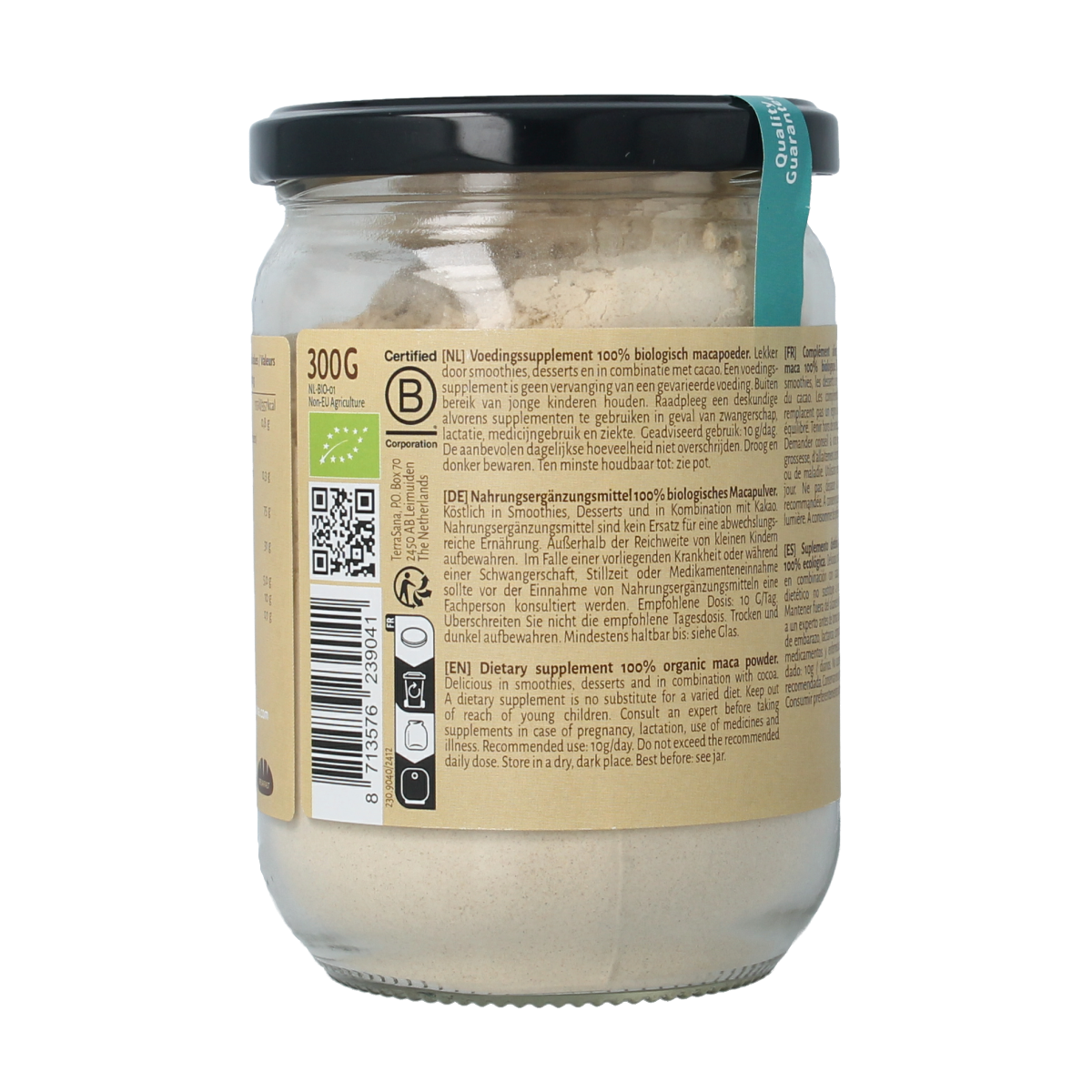 TerraSana Raw maca high energy poeder in glas bio 300.00 Gram