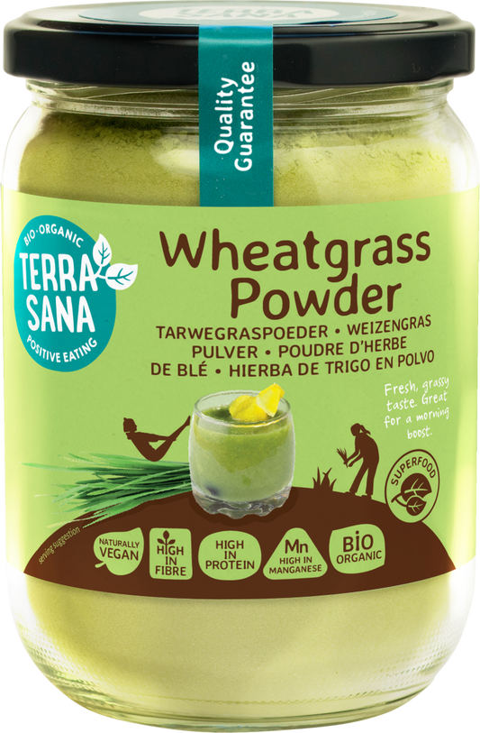 TerraSana Raw tarwegras poeder in glas bio 130 Gram