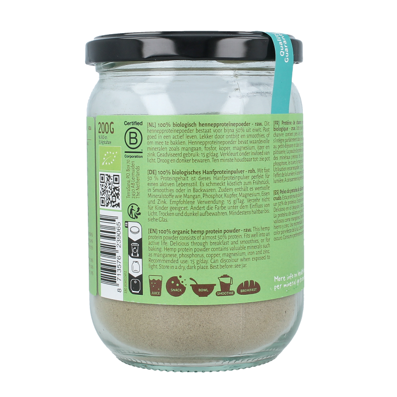 TerraSana Raw hennep protein poeder in glas bio 200 Gram