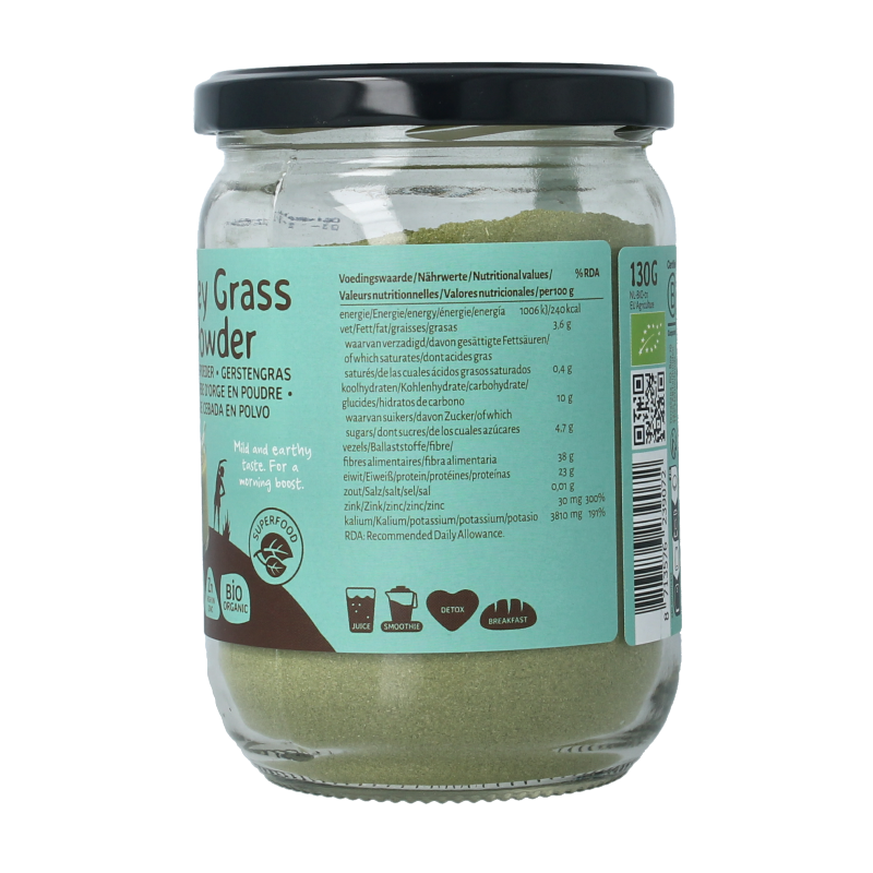 TerraSana Gerstegras poeder in glas bio 130 Gram
