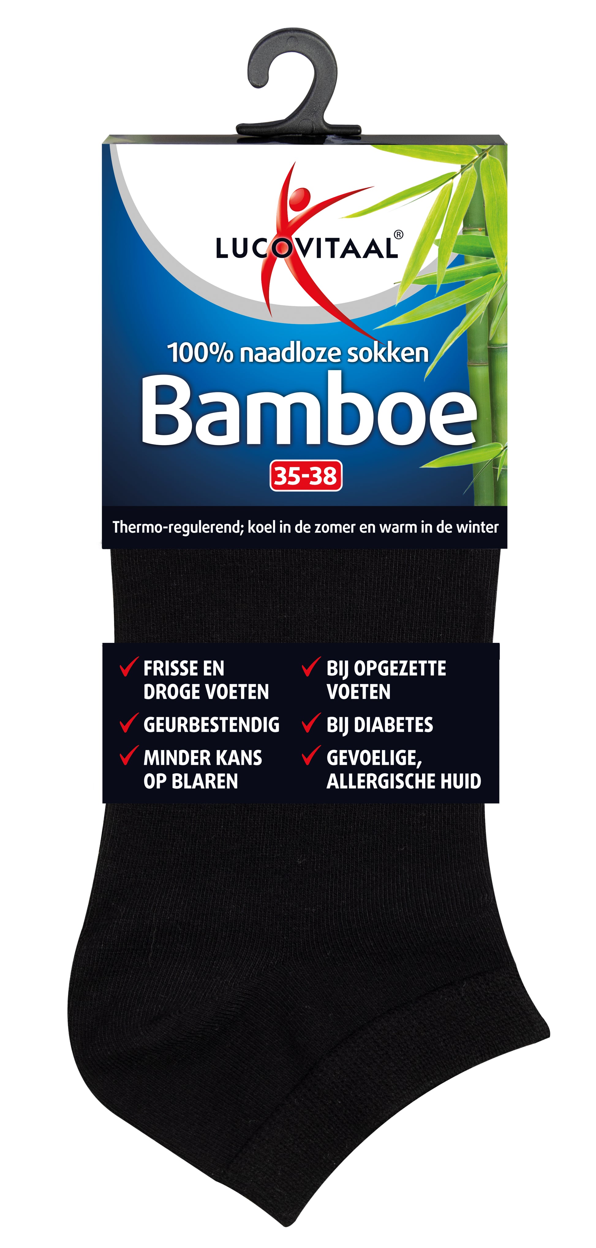 Lucovitaal Bamboe enkelsok zwart  maat 35-38 1 Paar