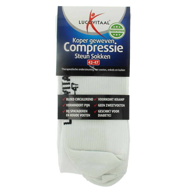 Lucovitaal Koper compressie steunsok maat 42-47 wit 1 Paar
