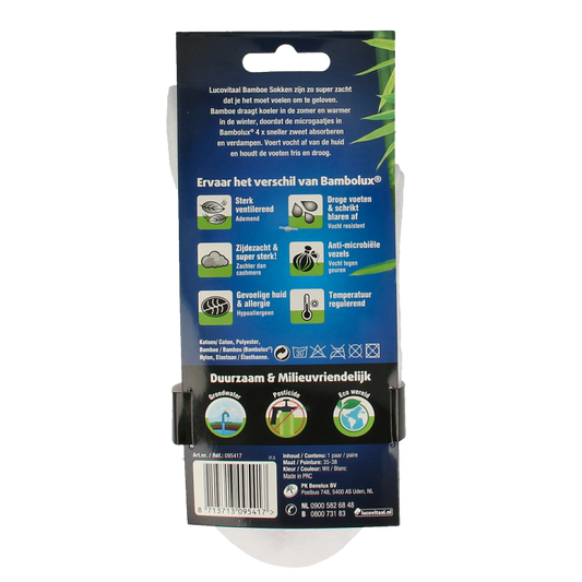 Lucovitaal Sportsok bamboe wit 35-38 1 Paar