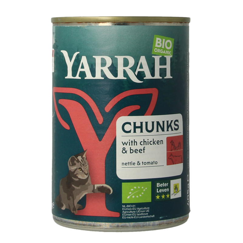 Yarrah Kattenvoer chunks met kip en rund bio 405 Gram