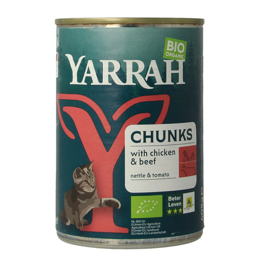 Yarrah Kattenvoer chunks met kip en rund bio 405 Gram