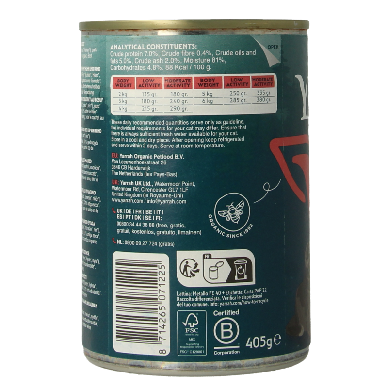 Yarrah Kattenvoer chunks met kip en rund bio 405 Gram