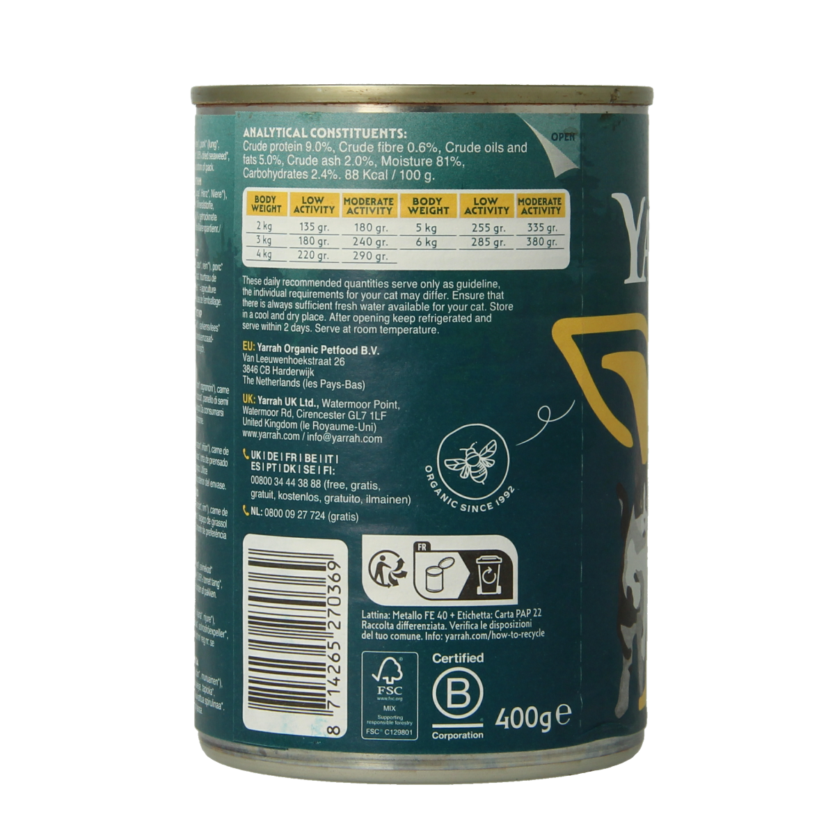 Yarrah Kat pate met kip bio 400.00 Gram