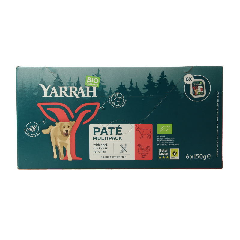 Yarrah Multipack hond met pate rund biologisch 150 Gram