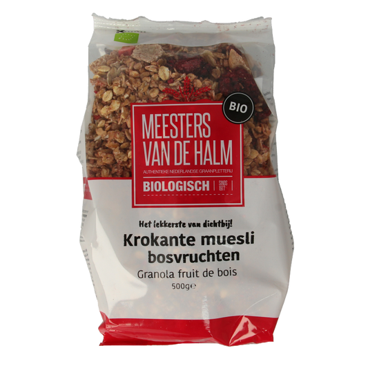 De Halm Muesli krokant bosvruchten bio  500 Gram