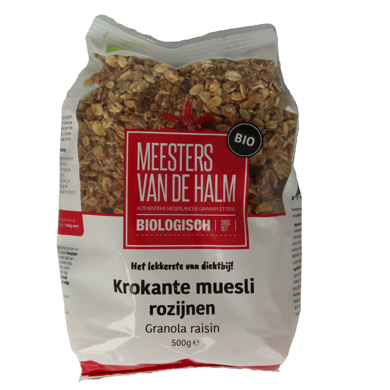 De Halm Krokante muesli rozijn bio 500 Gram