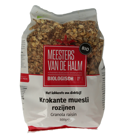 De Halm Krokante muesli rozijn bio 500 Gram