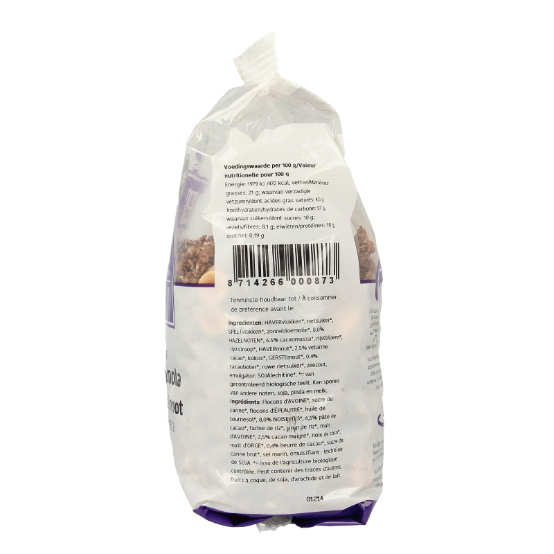 De Halm Granola choco/hazelnoot bio 450 Gram