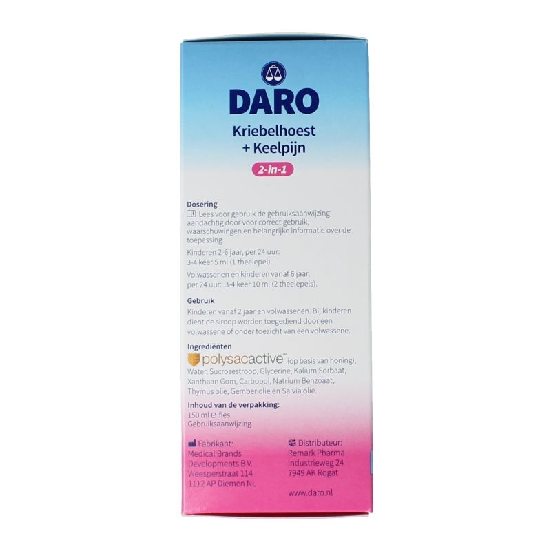 Daro 2 in 1 Kriebelhoest en keelpijn 150 Milliliter