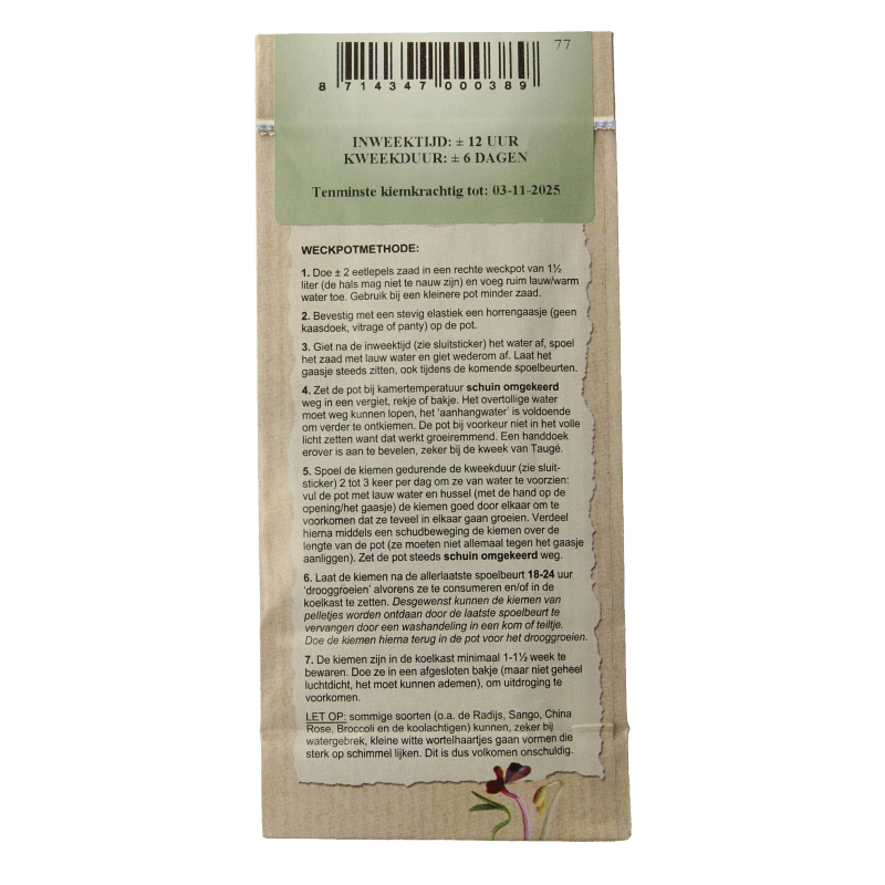 Peuleschil Broccoli zaad bio 115 Gram