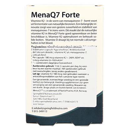 Springfield MenaQ7 Forte vitamine K2 180 mcg 30 Vegetarische capsules