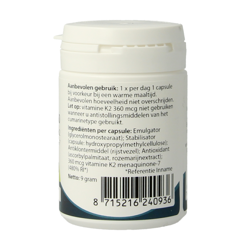 Springfield MenaQ7-360 vitamine K2 360 mcg 30 Vegetarische capsules